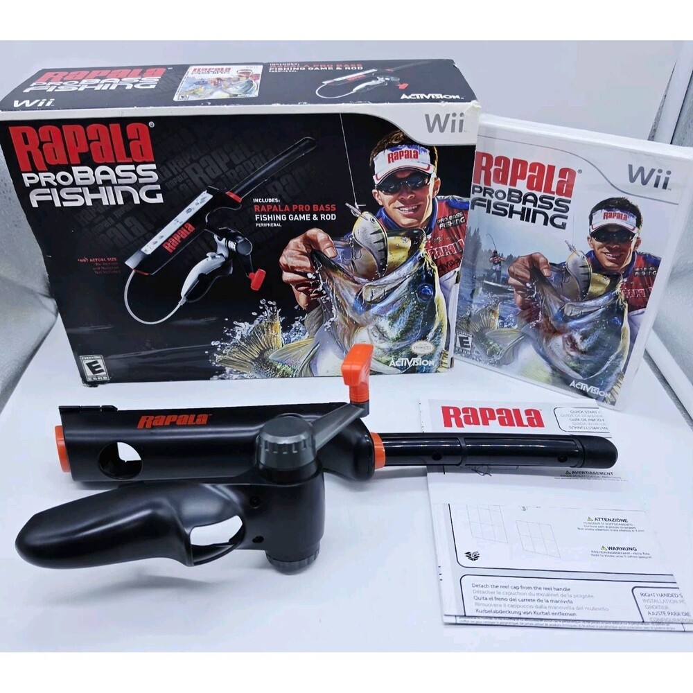 Rapala Pro Bass Fishing Nintendo Wii Fishing Rod Controller Bundle Open Box